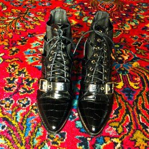 DOLLS KILL black crocodile buckle booties